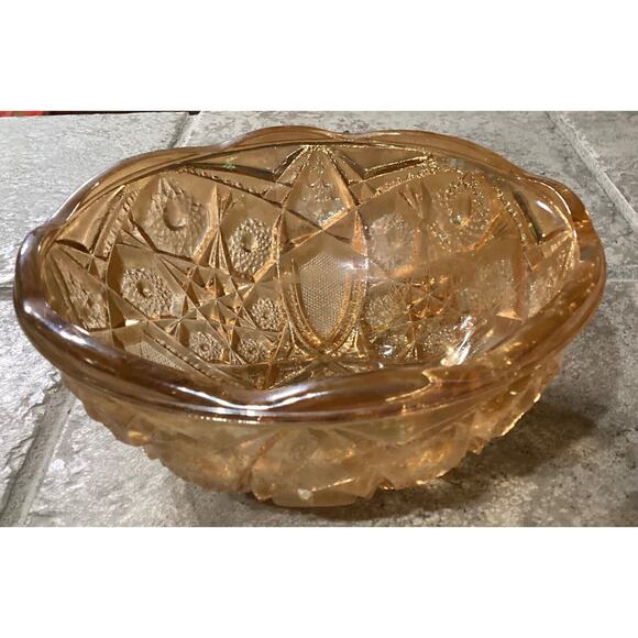 MCM Marigold Carnival Glass Serving Bowl ~ Imperial Hobstar Arch Octagon - Picture 1 of 9